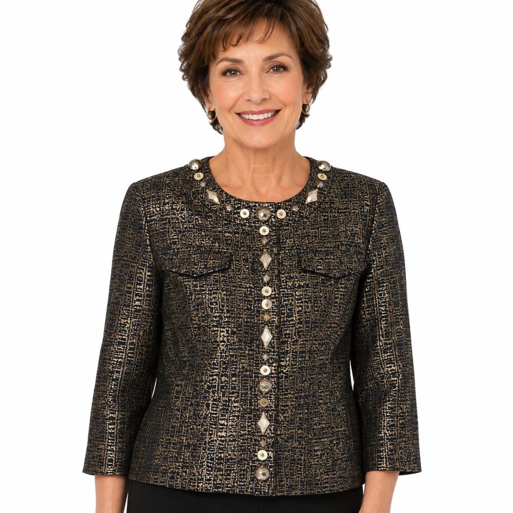 Ruby Rd. Petite Women's Gold Shimmer Embellished Jacket Blazer